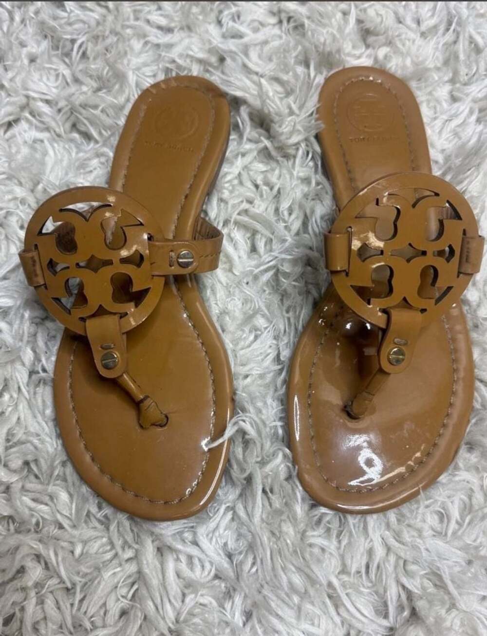 Tory Burch Miller 7.5 Patent Sandal Tan